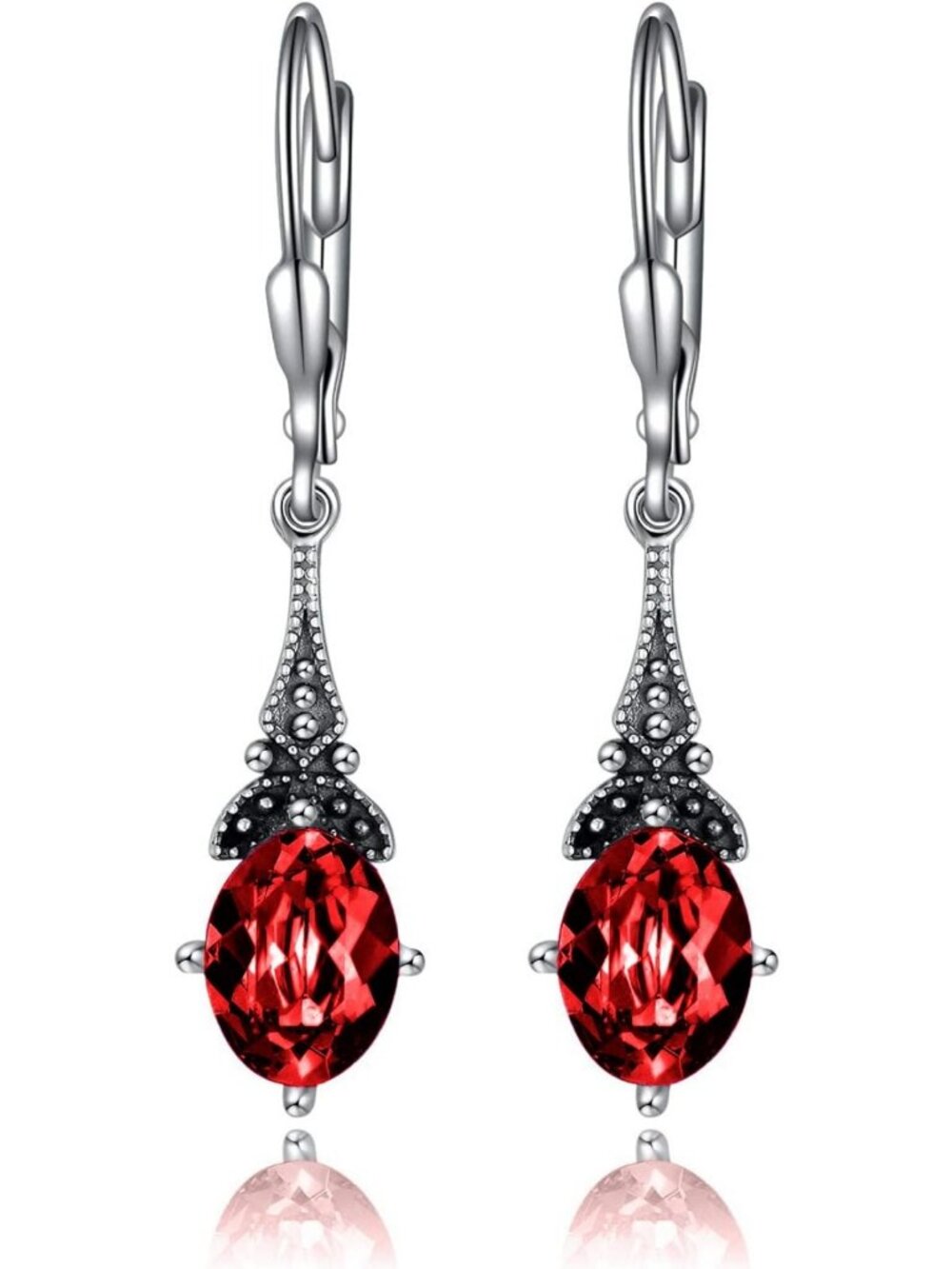 Vintage Sterling Silver Drop Dangle Earrings with Oval Birthstone, Gift for Her